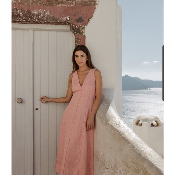 Mon Renn Women's Light Pink Kahlo Linen Blend Sleeveless Midi Dress NWT Size M - Picture 3 of 16